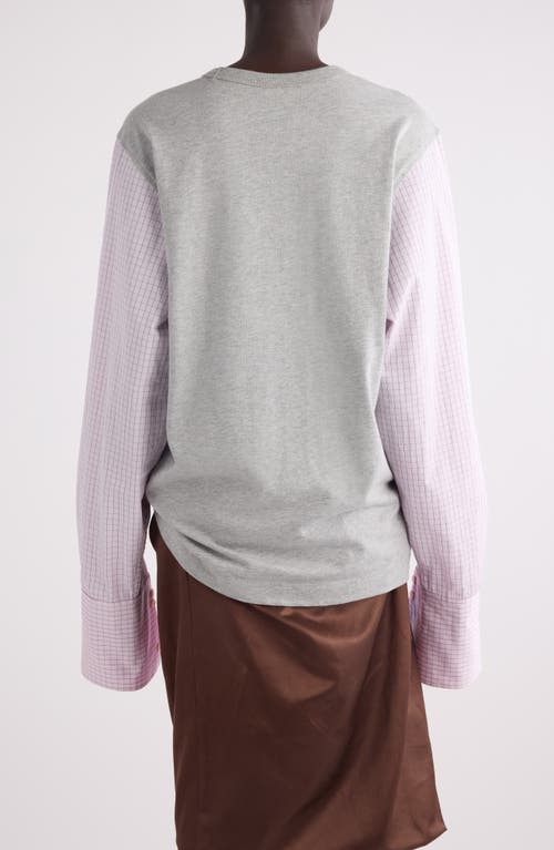 Shop Dries Van Noten Heos Check Sleeve T-shirt In Grey Melange