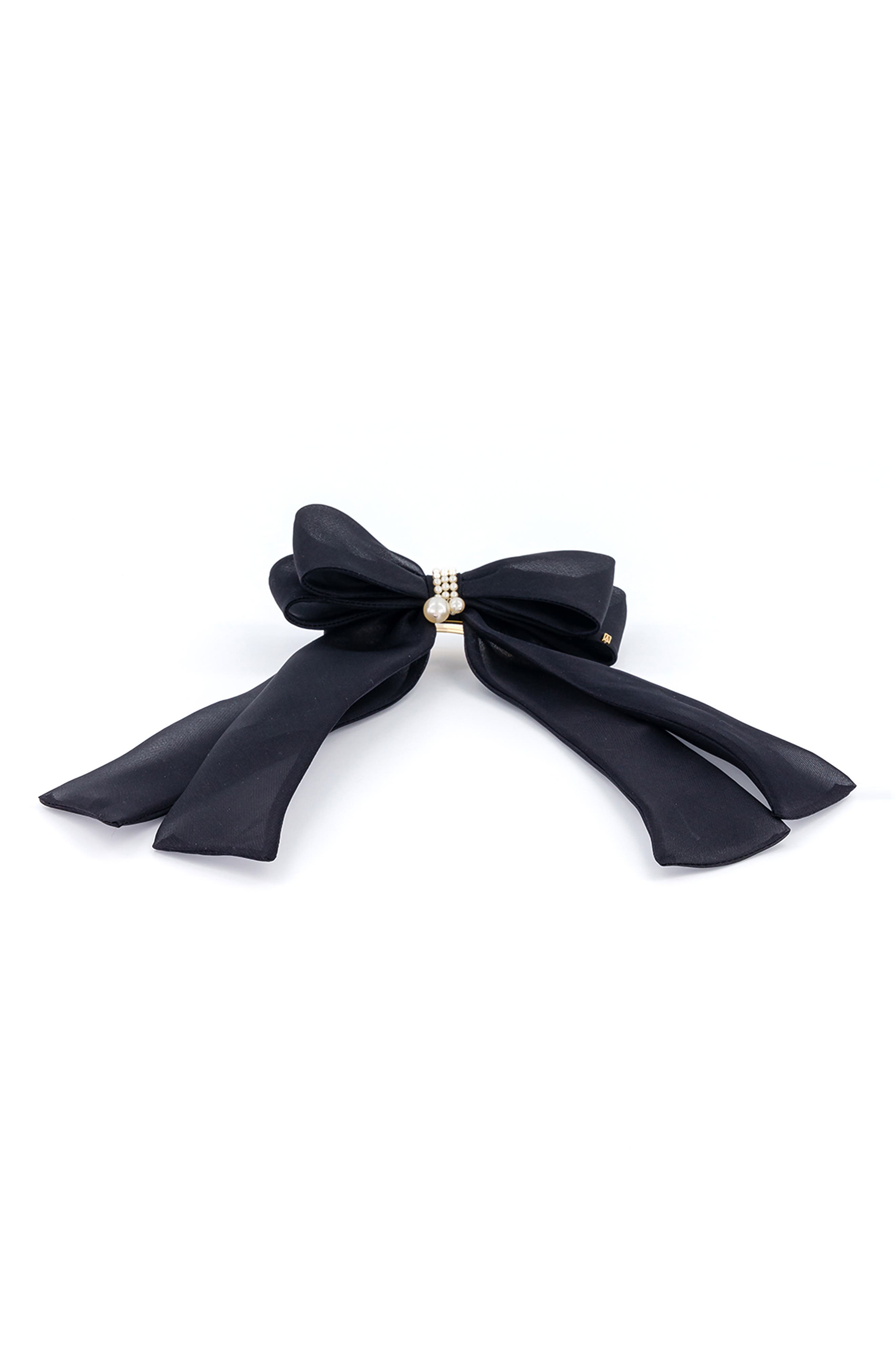 Alexandre de Paris Silk Bow Barrette in Black 