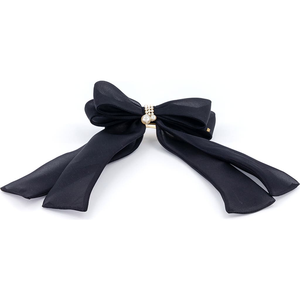 Alexandre de Paris Silk Bow Barrette in Black