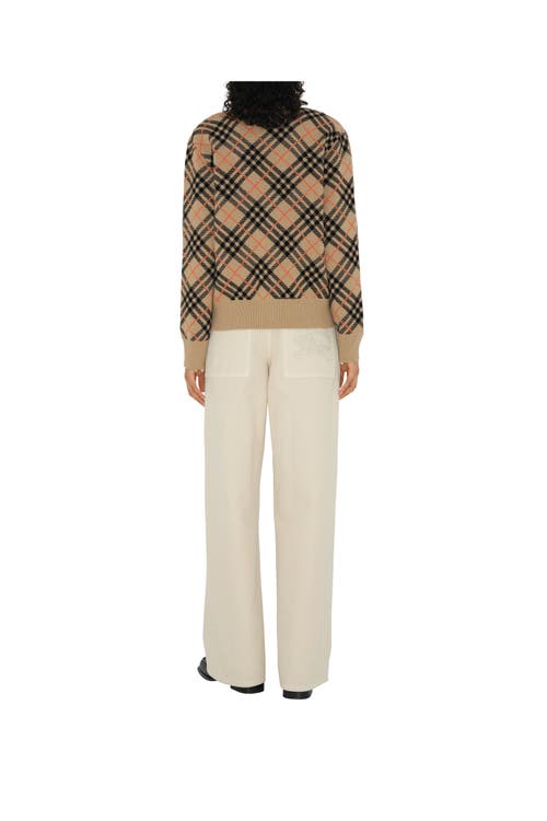 Burberry Check Jacquard Cashmere Cardigan In Sand