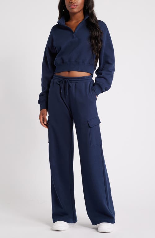 Bp. Elastic Waist Wide Leg Fleece Cargo Pants In Navy Iris