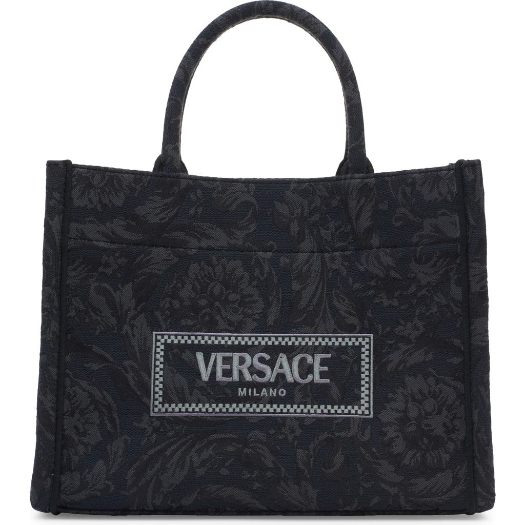 Versace Medium Jacquard Canvas Tote In Black