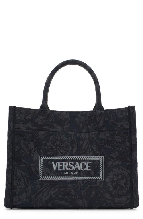 Shop Versace Barocco Athena Small Tote In Black/-gold