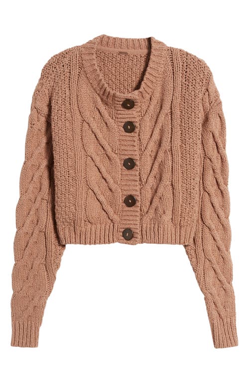 Shop Free People Bonfire Cable Knit Cardigan In Beaver Fur