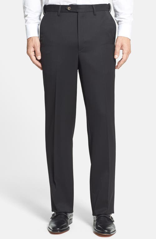 Berle Self Sizer Waist Flat Front Classic Fit Wool Gabardine Trousers Navy at Nordstrom, X Unhemmed