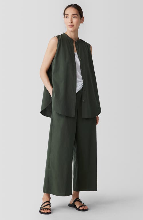 Eileen Fisher Washed Organic Cotton Poplin Band Collar Shirt In Seaweed
