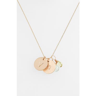 Nashelle Aqua Chalcedony, Lemon Quartz, Initial & Heart 14K-Gold Fill Disc Necklace