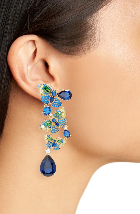 Shop Judith Leiber Crystal Butterfly Chandelier Earrings In Blue Multi