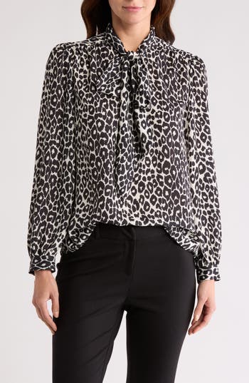 Gemma + Jane Tie Neck Georgette Top In Leopard