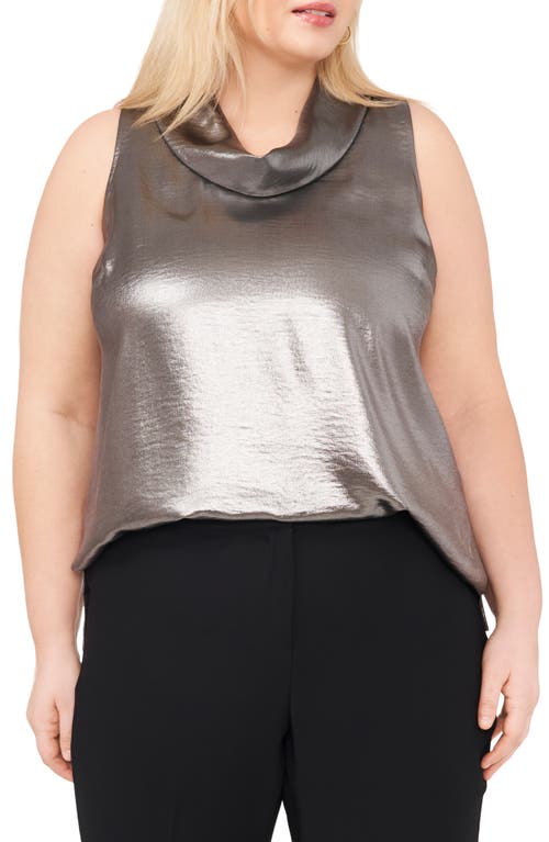 Shop Vince Camuto Silver Lamé Sleeveless Cowl Neck Top In Calm Grey