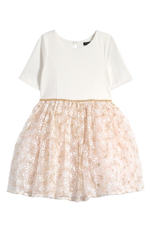 Shop Zunie Kids' Ponte Sequin Party Dress In Ivory/gold