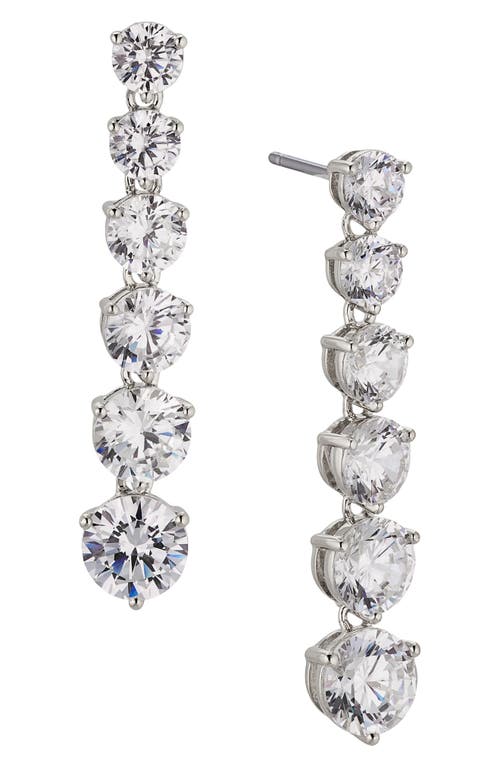 Graduated Cubic Zirconia Linear Drop Earrings in Rhodium