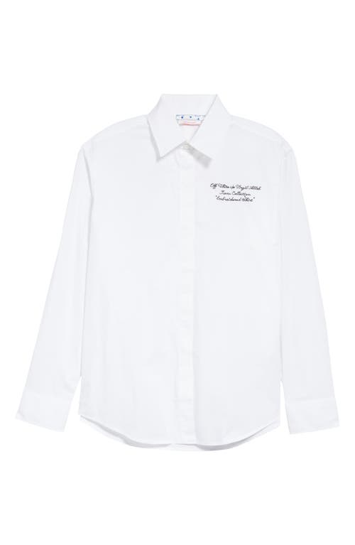 Off-White Embroidered Cotton Button-Up Shirt in White Black