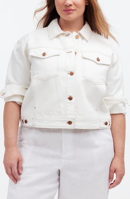 Shop Madewell Button Front Denim Jacket In Tile White