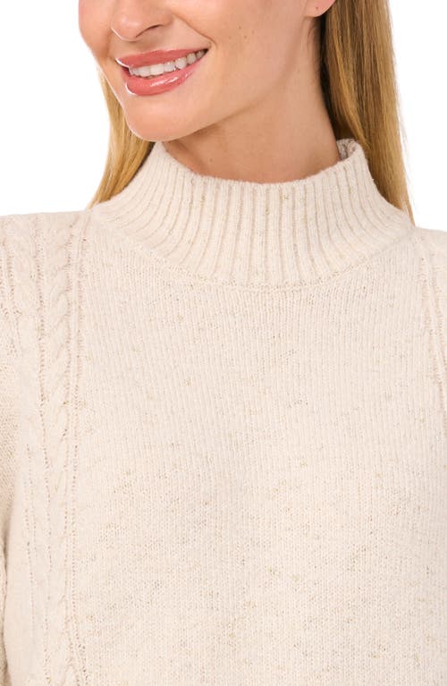 Cece Metallic Mock Neck Cable Stitch Sweater In Birch