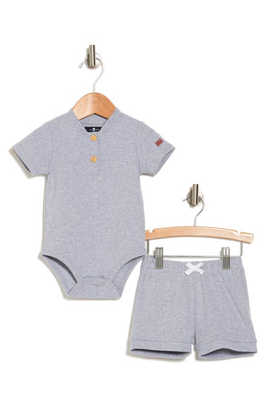 Shop 7 For All Mankind Kids' 2-piece Bodysuit & Knit Shorts Set In Heather Grey