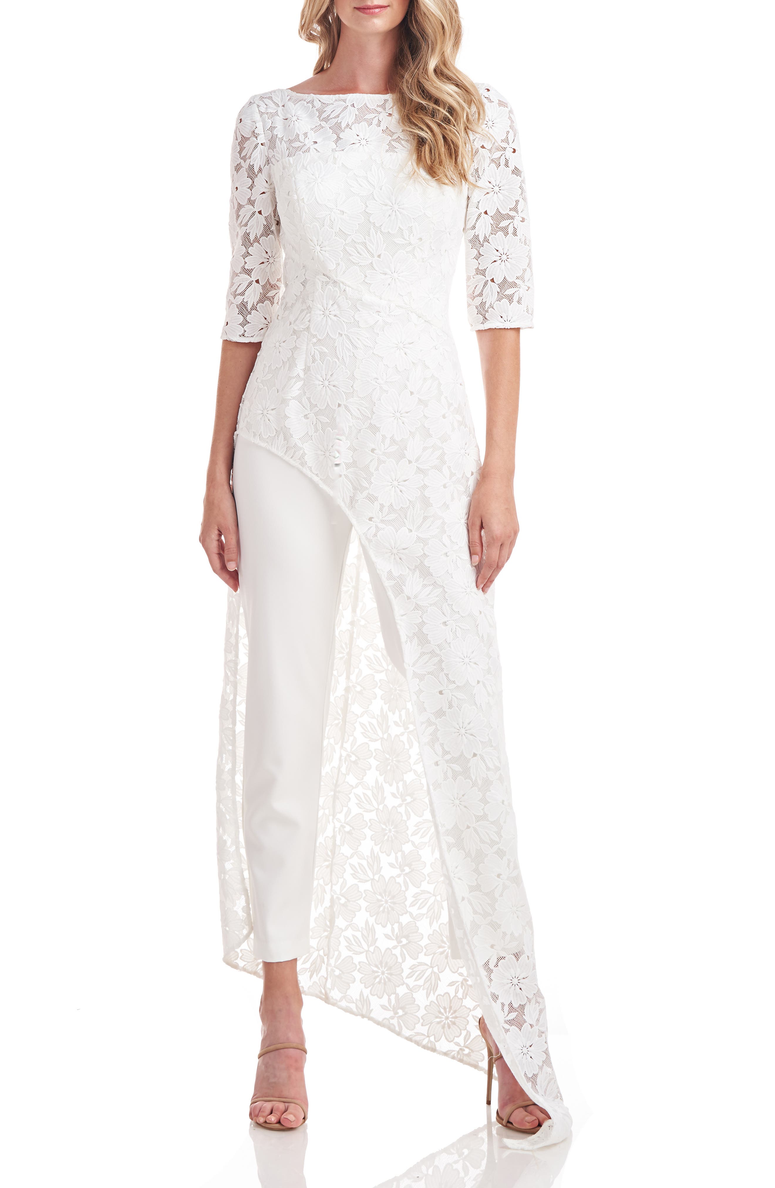 asos design all over lace jumpsuit with long sleeves