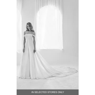 Atelier Pronovias Raggio Off The Shoulder Silk Empire Gown, Size IN STORE ONLY - Ivory