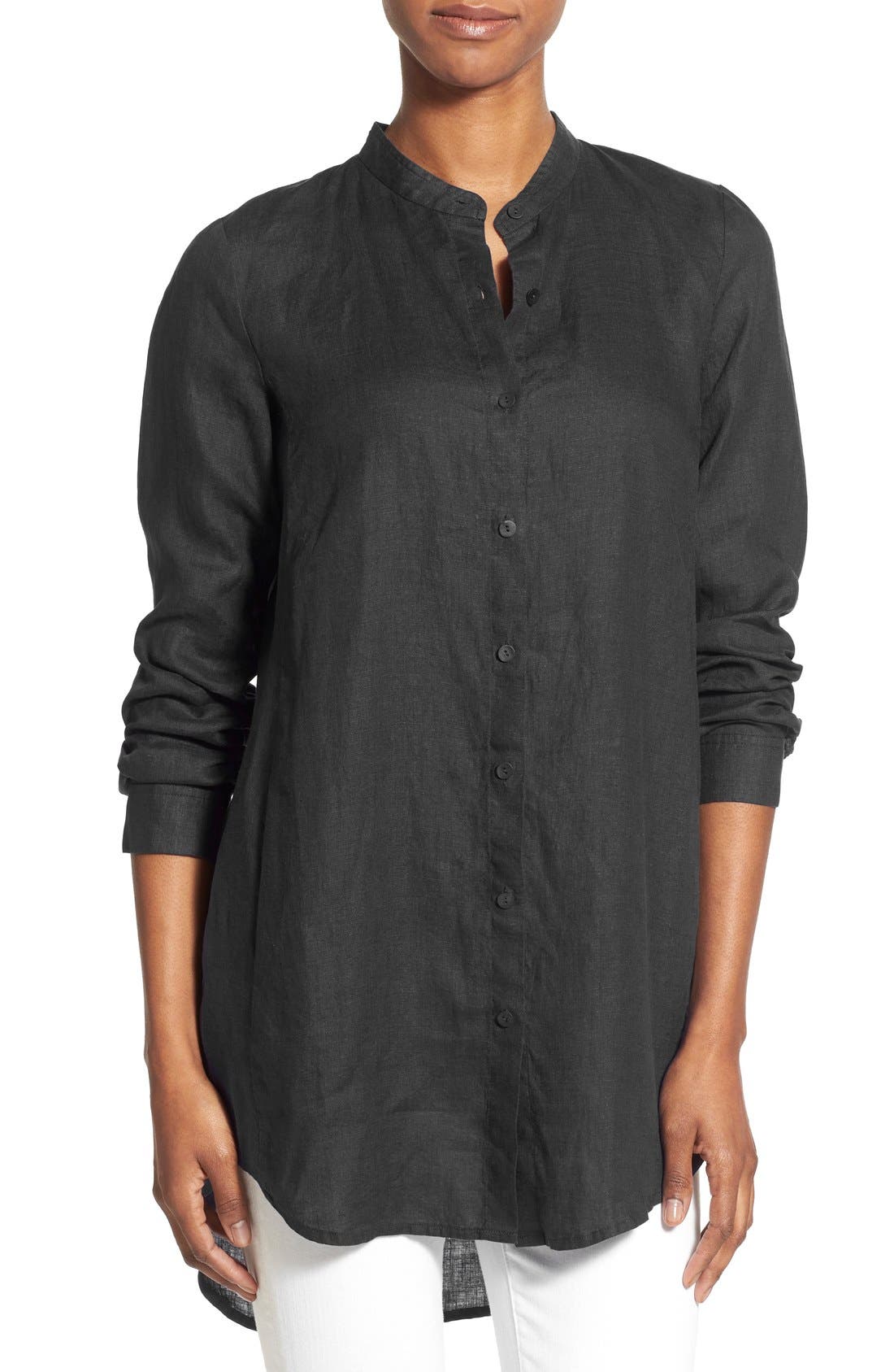 Eileen Fisher Organic Linen Mandarin Collar Tunic (Regular & Petite