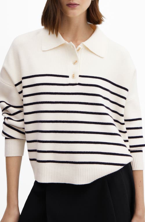 Mango Stripe Polo Sweater In White/dark Navy