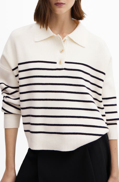 Shop Mango Stripe Polo Sweater In White/dark Navy