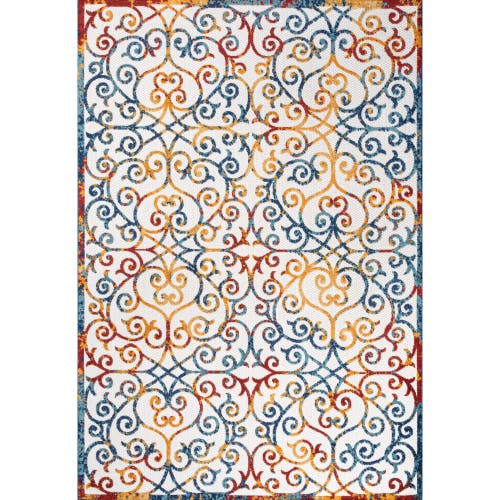 Jonathan Y Atrani Scroll Trellis Indoor/outdoor Area Rug In Cream/blue/red