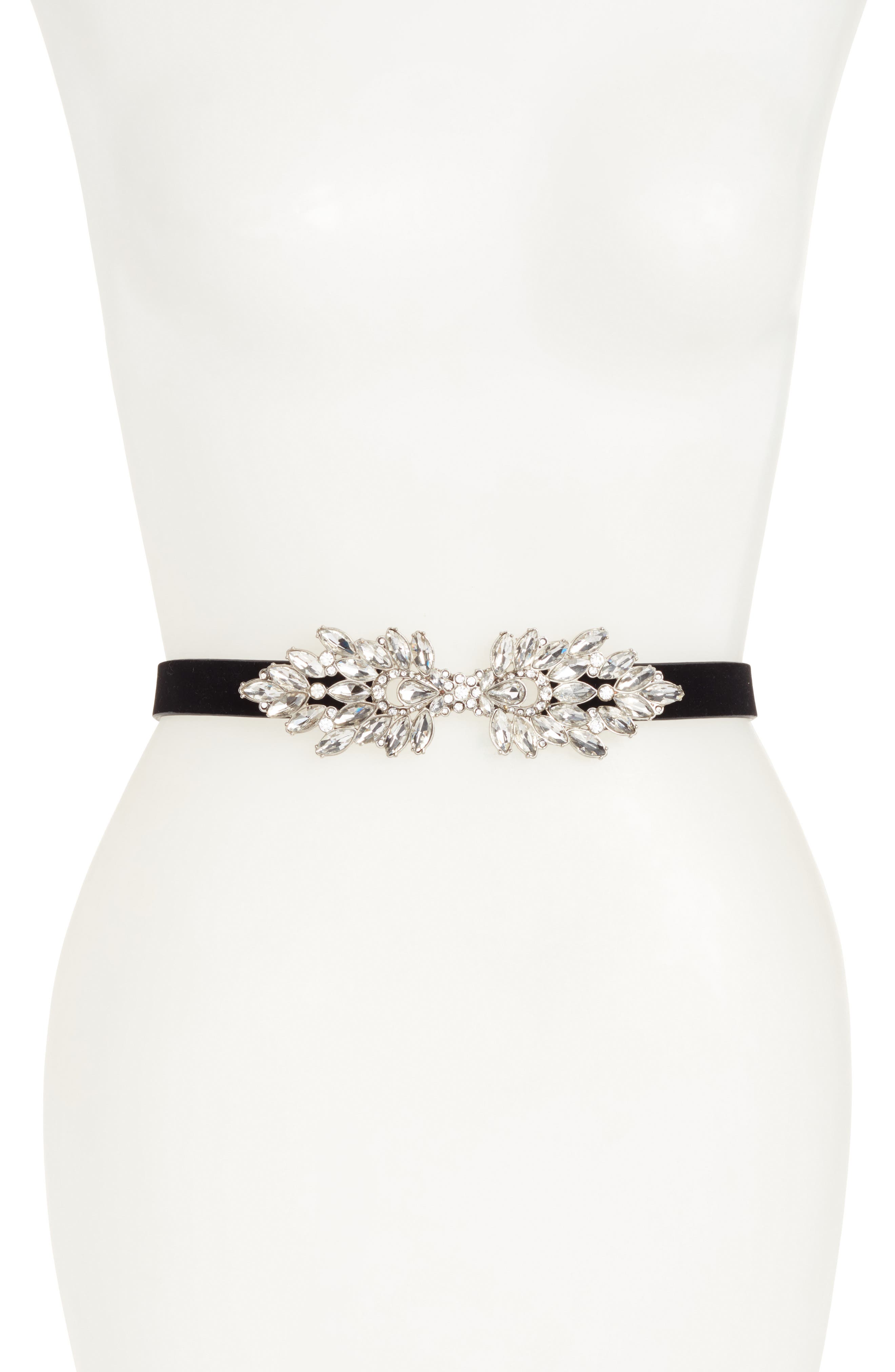Nordstrom Crystal Embellished Velvet Stretch Belt Nordstrom