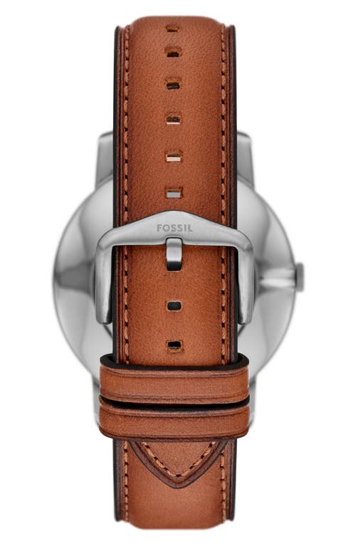 Shop Fossil Minimalist Leather Strap Watch, 44mm In Brown/silver