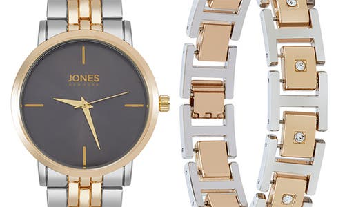 Shop Jones New York Three-hand Quartz Mesh Strap Watch & Id Bracelet Set In Gold/silver