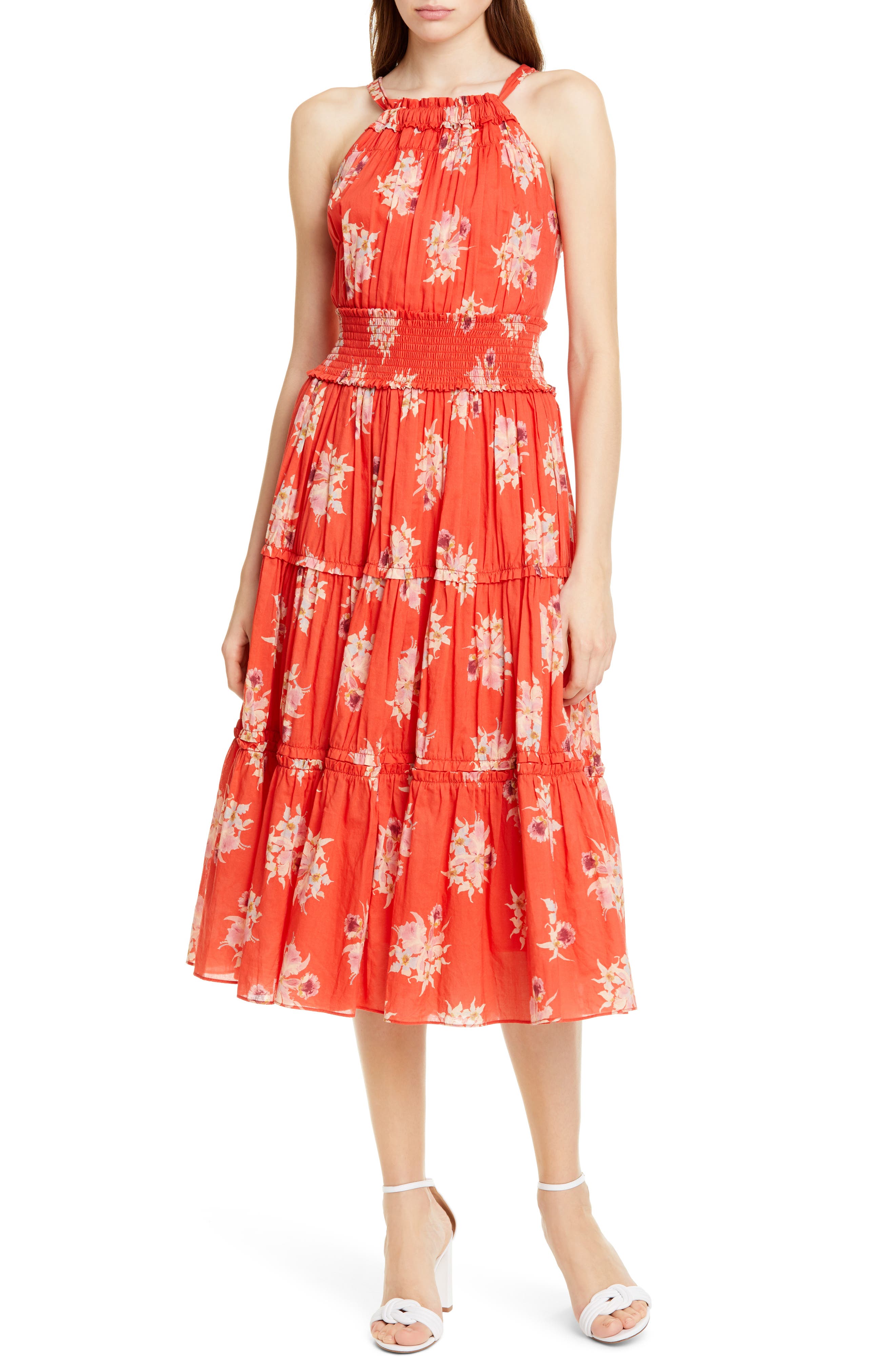 La Vie Rebecca Taylor Catrine Halter Top Cotton Dress, Red