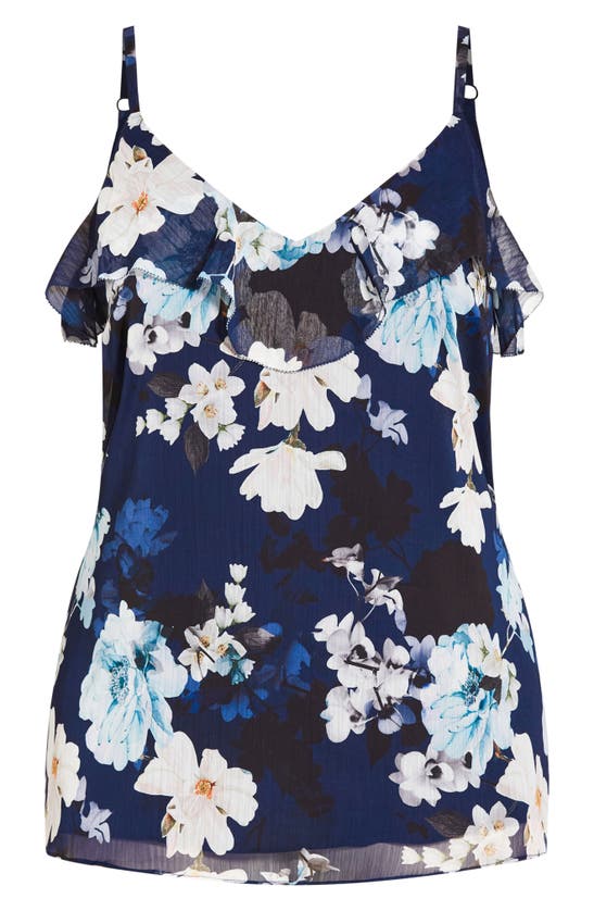 City Chic Shy Orchid Floral Ruffle Camisole In Navy Shy Orchid