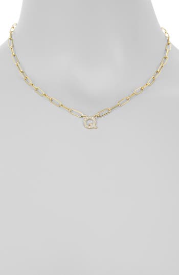 Meshmerise Diamond Initial Charm Paper Clip Chain Necklace In Yellow-q