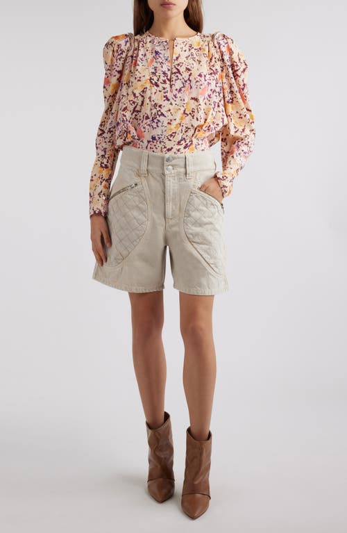 Isabel Marant Zarga Abstract Print Stretch Silk Top In Ecru/ Plum