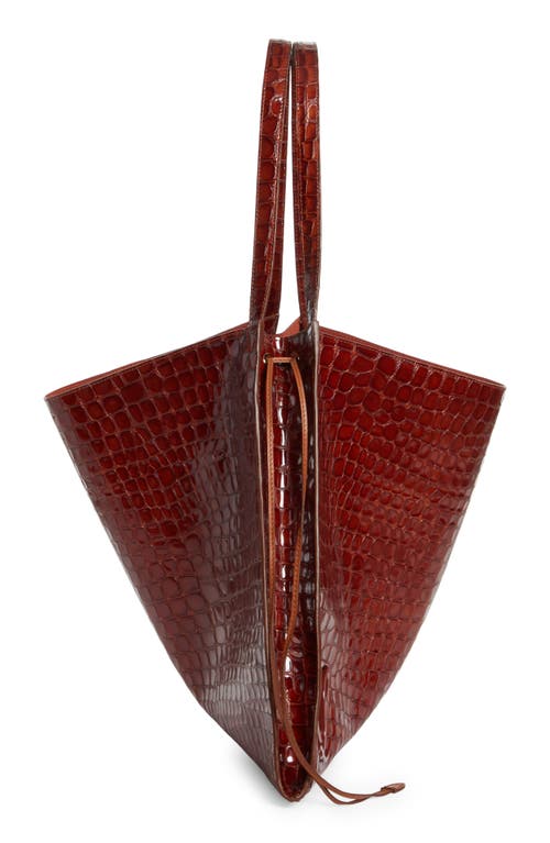 Shop Christian Louboutin Le 54 Croc Embossed Leather Drawstring Tote In Acajou