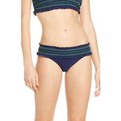 Tory Burch Costa Smocked Hipster Bikini Bottoms, Blue (Nordstrom Exclusive)