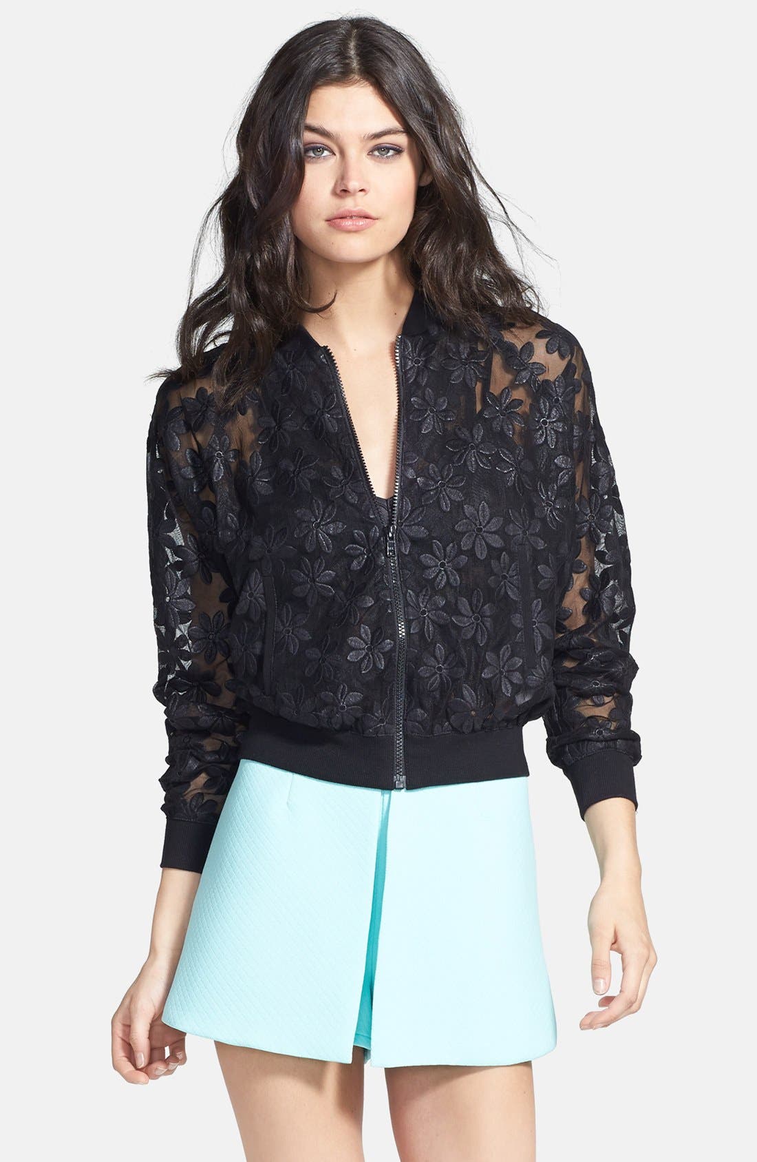 Tildon Floral Embroidered Mesh Bomber Jacket Nordstrom