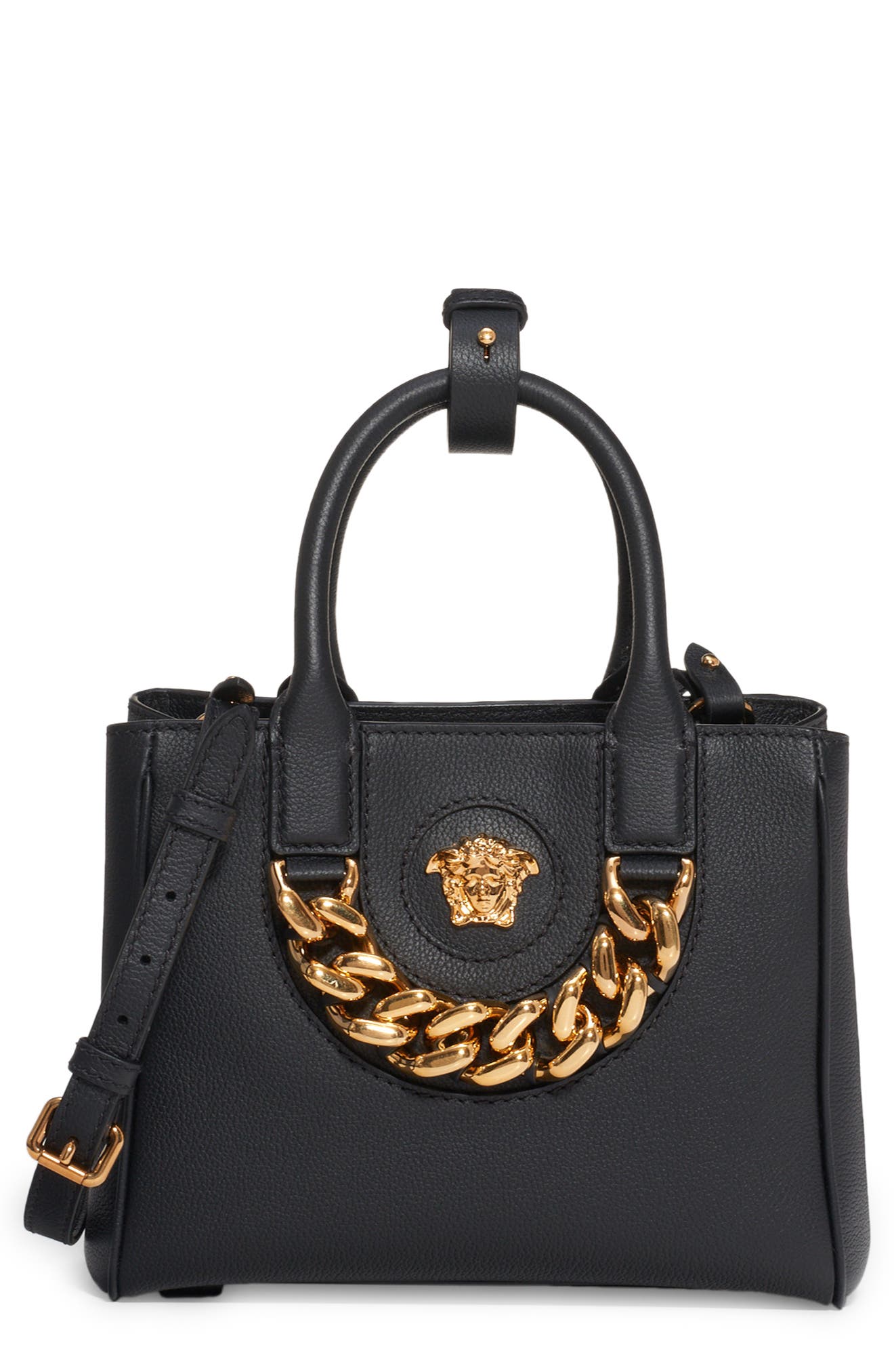 Versace Small Leather Tote Bag in Black