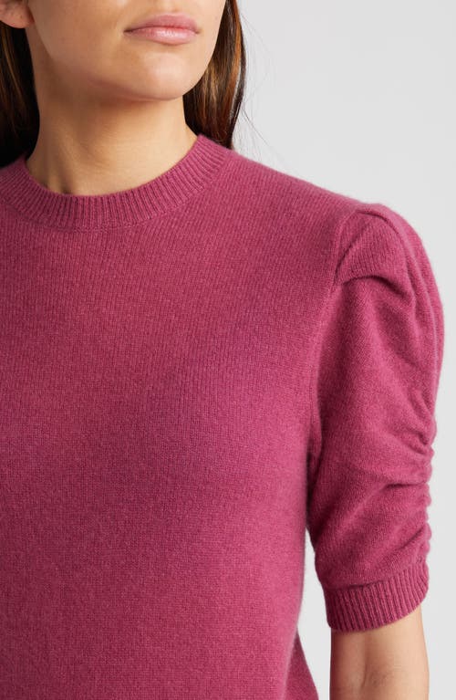 Shop Frame Ruched Sleeve Recycled Cashmere & Wool Sweater In Dragon Fruit