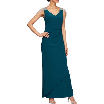 Alex Evenings Embellished Tiered Tulle Dress, Blue