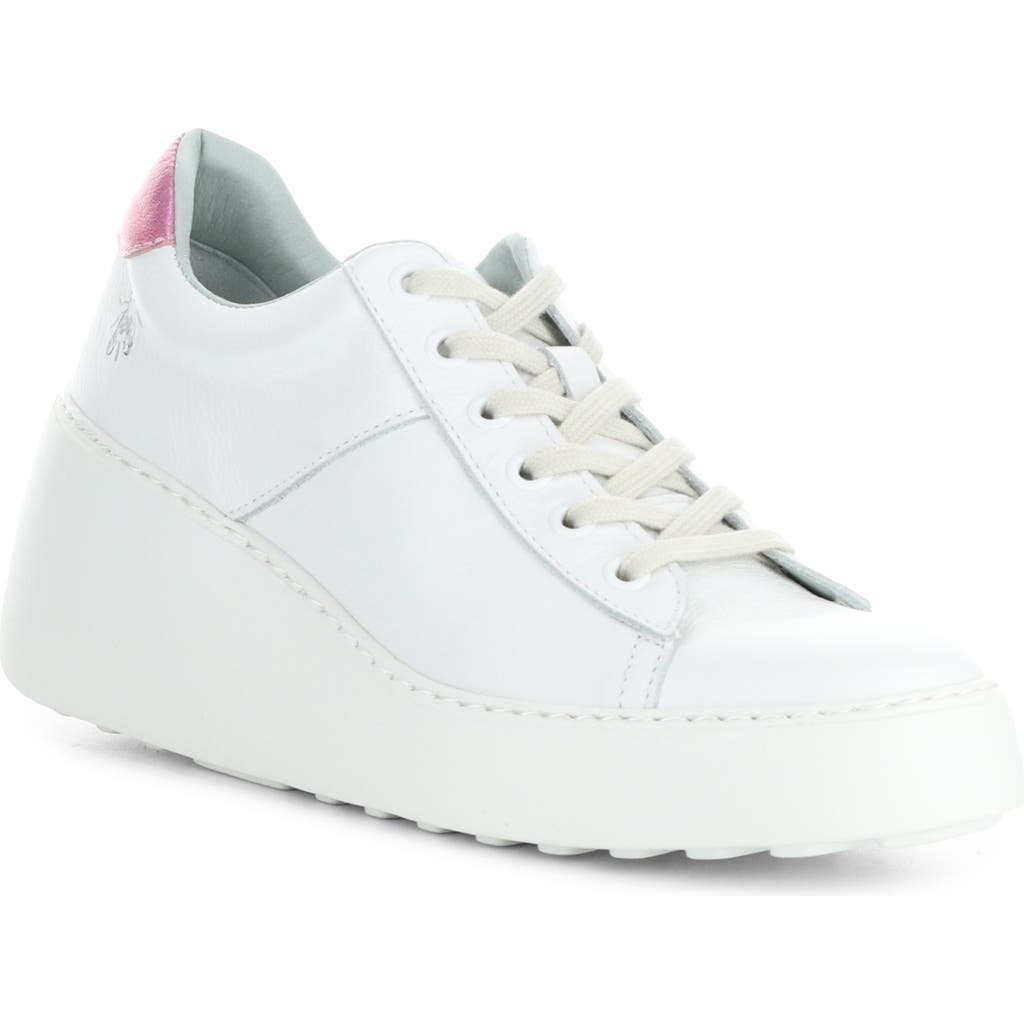 Fly London Delf Platform Wedge Sneaker In 013 White/pink Velve