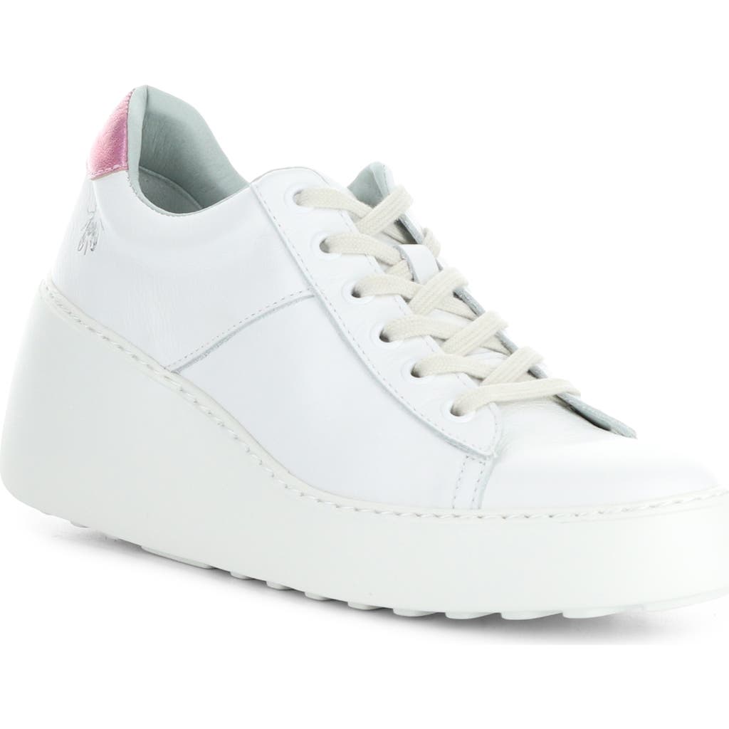 Fly London Delf Platform Wedge Sneaker In 013 White/pink Velve