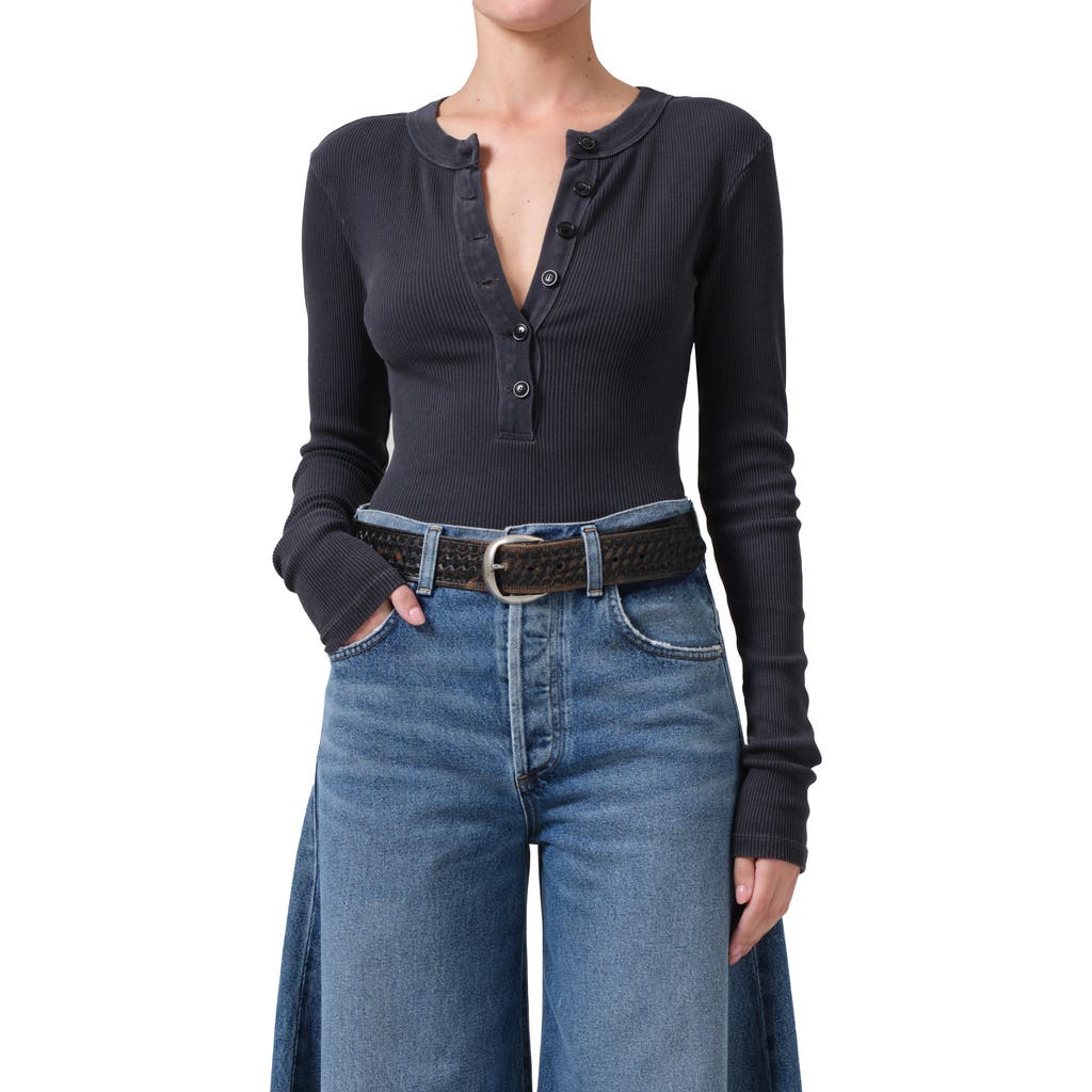 Citizen Of Humanity Womens Varra Henley Long-sleeve Cotton-jersey Top Mineral Navy In Blue