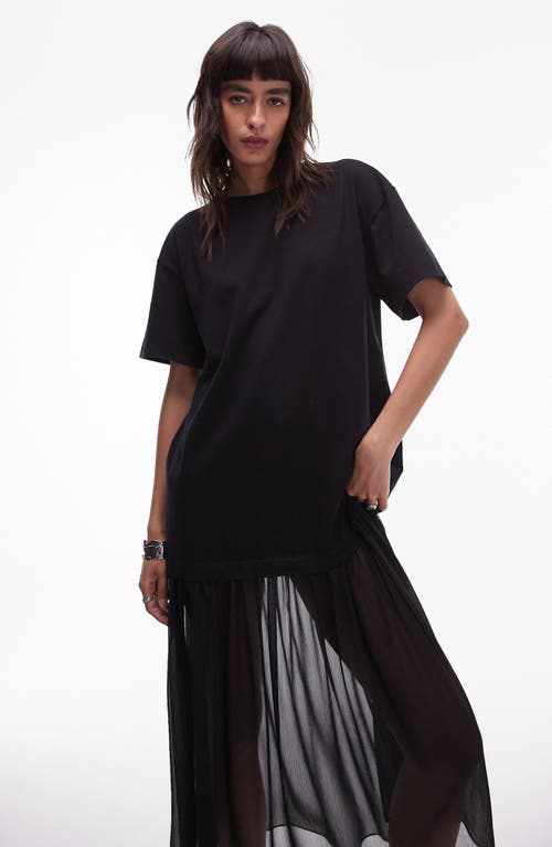 Shop Topshop Mixed Media T-shirt Dress In Black