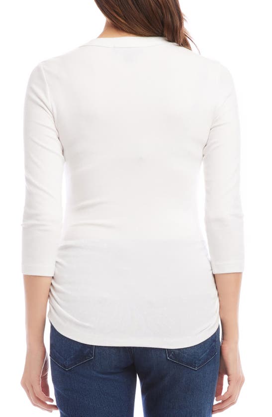 Shop Karen Kane Ruched Three-quarter Sleeve Top In Off White
