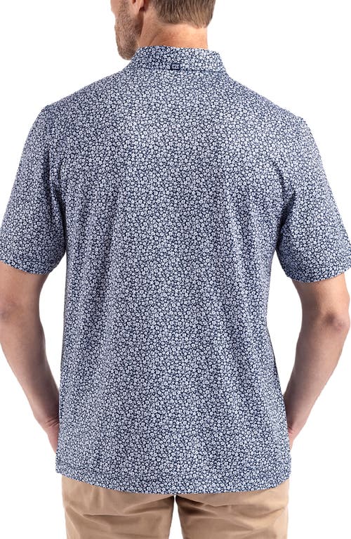 Cutter & Buck Pike Eco Flora Print Recycled Mens Polo In Blue