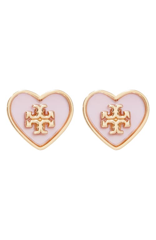 Shop Tory Burch Kira Heart Stud Earrings In Tory Gold/pink