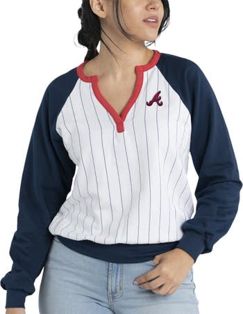LUSSO Women's Lusso White/Navy Atlanta Braves Mack Fleece V-Neck Pullover  Top