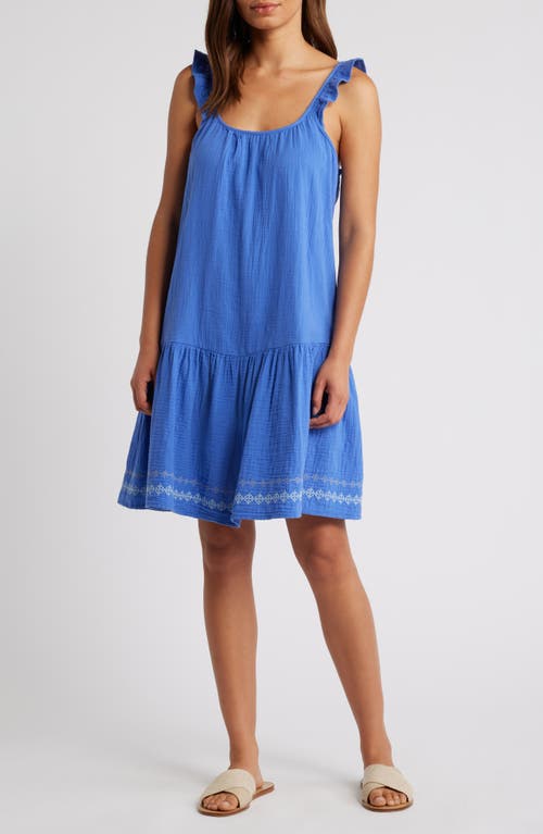 beachlunchlounge Miya Embroidered Hem Cotton Sundress in Amparo Blue 