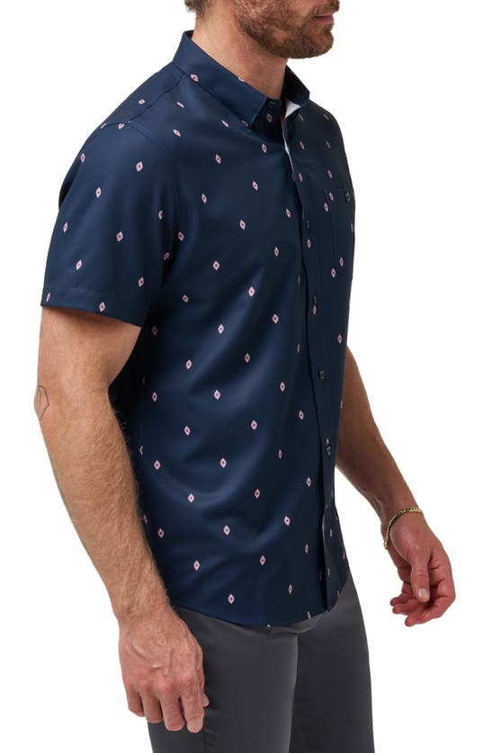 Shop Travismathew Lava Bed Diamond Print Short Sleeve Stretch Button-up Shirt In Total Eclipse