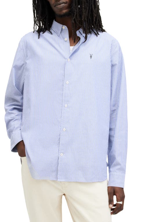 Allsaints Hillview Pinstripe Long Sleeve Button-up Shirt In Daisy White/sur Blue